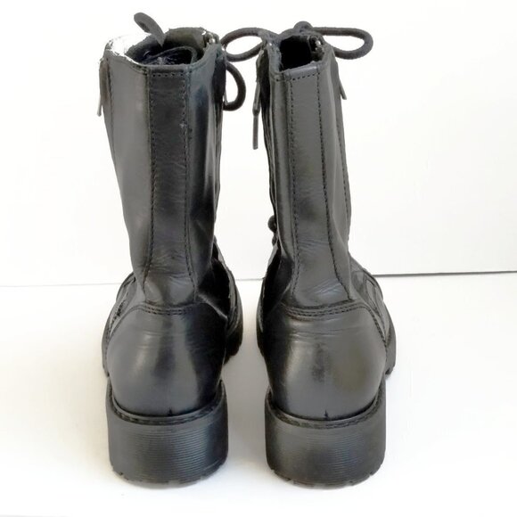 Black Leather Double Sided Zips/ Lace Up Combat Boots with Lugged Soles Sz 6.5 - Picture 3 of 11